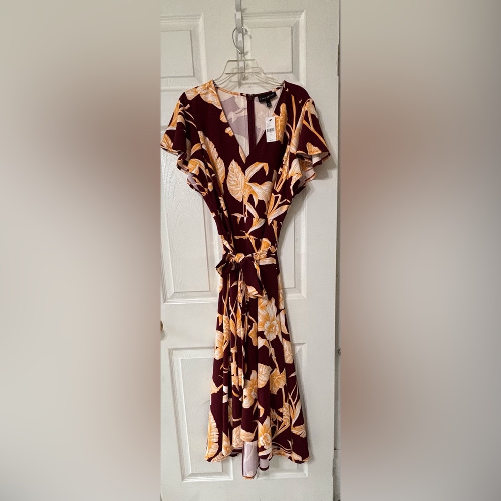 Lane Bryant Women’s Size 16 Burgundy and Cream Floral Maxi High Low Dress NWT